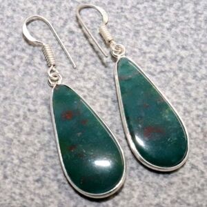 Bloodstone Gemstone 925 Sterling Silver Handmade Drop Dangle Earrings